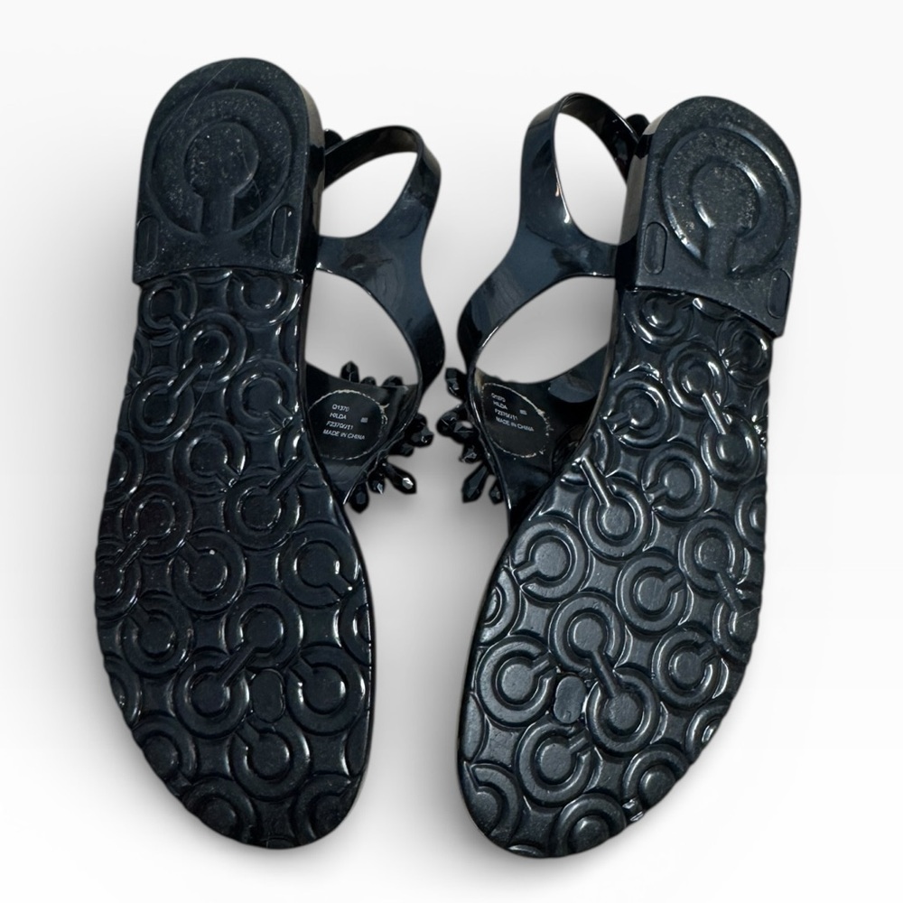 Coach Hilda Black Jelly Sandals Floral Beaded Accent Womens US 8 Summer Flats - Picture 9 of 9